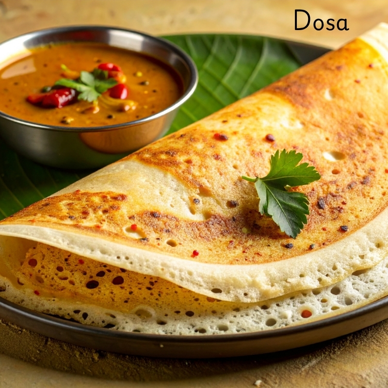 Dosa with sambar and chutney